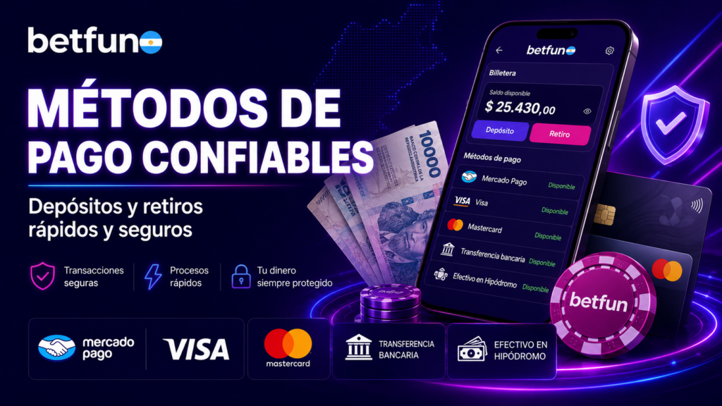 Métodos de pago de Betfun con Mercado Pago, Visa, Mastercard, transferencia bancaria y efectivo en Hipódromo
